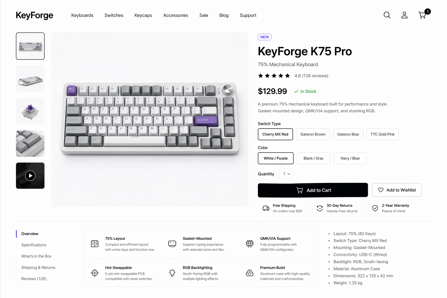Mechanical Keyboard E-commerce Product Detail Page