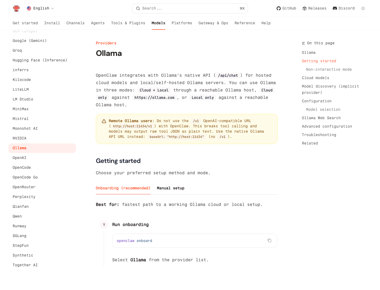 OpenClaw Ollama provider docs