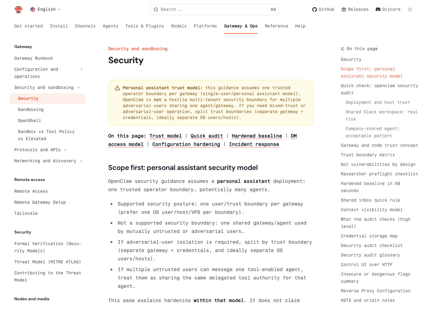 OpenClaw official security docs